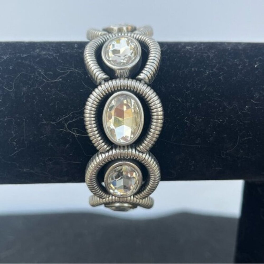 Lia Sophia Coil Clear Cut Crystals Silvertone Stretch Bracelet